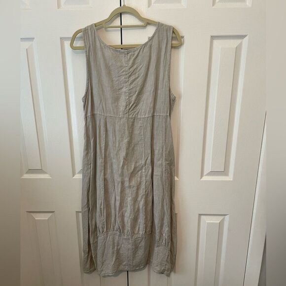 Ellamoda Pale GrayGreen Sleeveless Linen Dress Size Large - Picture 2 of 6